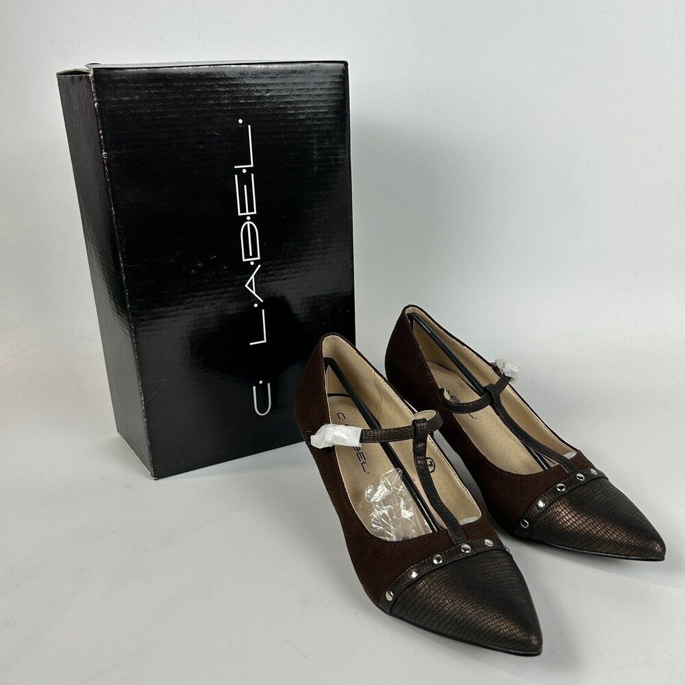 C Label Womens Kitty Heel Pumps Size 7 Brown Suede Pointed New‎ With Box